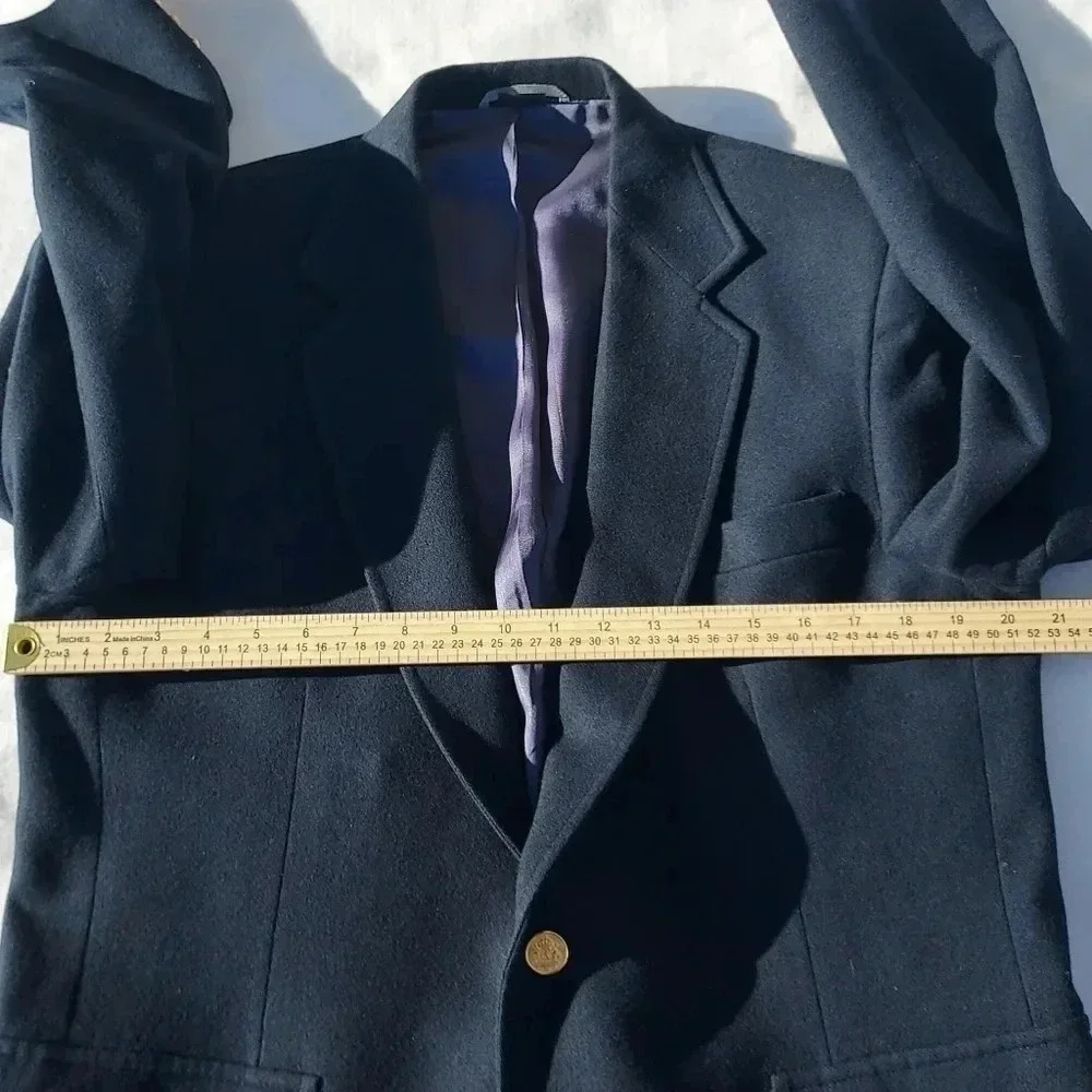 Haggar Mens 100% Pure Wool Mens Suit Jacket Gold Buttons Size 42 in Blue